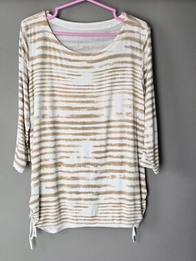Casual Striped Tie-Hem Women's Top - White & Tan